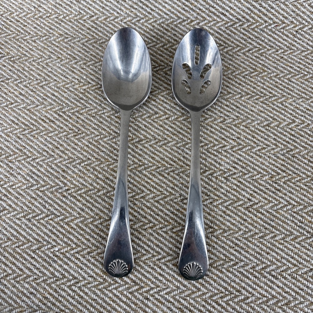Reed & Barton Seychilles Seashell Slotted Serving Spoon & Solid Serving Spoon